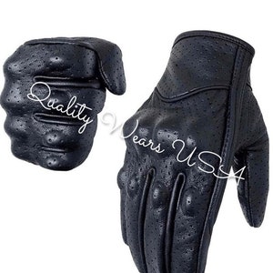 Men Leather Touchscreen Gloves Biker knuckle Protection Black Gloves