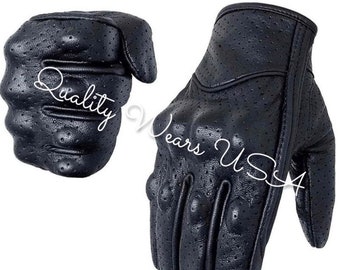 Men Leather Touchscreen Gloves Biker knuckle Protection Black Gloves