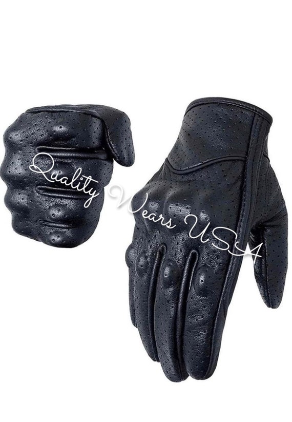 Men Leather Touchscreen Gloves Biker knuckle Protection Black Gloves