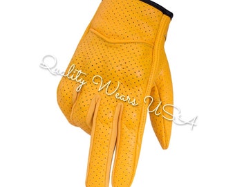 Motorcycle Leather Touchscreen Gloves - Unisex biker protection Gloves (Gold, Brown)