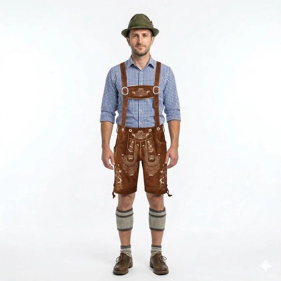 Quality Wears USA Men Oktoberfest Lederhosen- Authentic Bavarian Lederhosen Shorts (Light Brown 1)