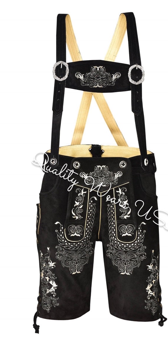 Quality Wears USA Authentic Men Lederhosen Oktoberfest Black Bavarian Short Style 1