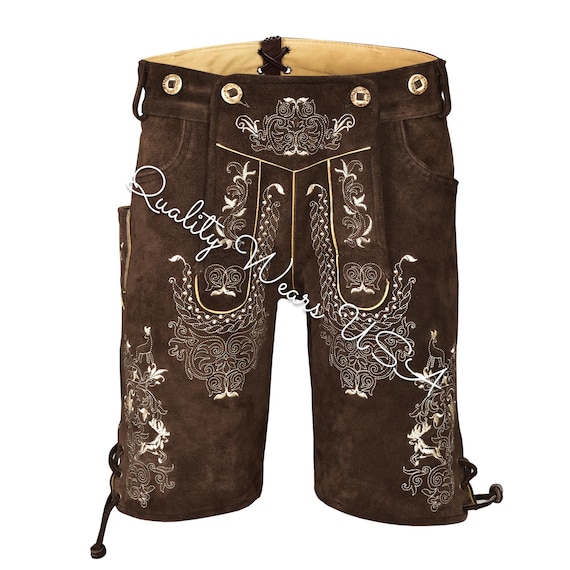 Men's lederhosen -Antiqued  German Lederhosen -Oktoberfest costume- Authentic Bavarian lederhosen-Real Leather-Embroidered Lederhosen-Shorts