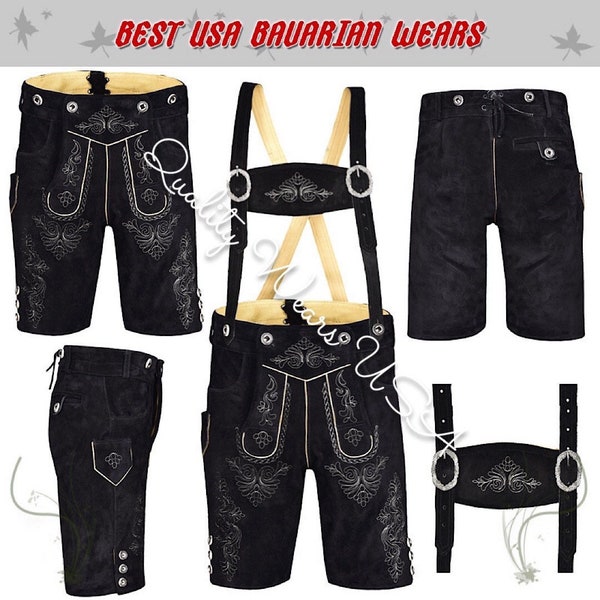 Quality Wears USA Authentic Men Oktoberfest Lederhosen Men Bavarian short Black Style 2