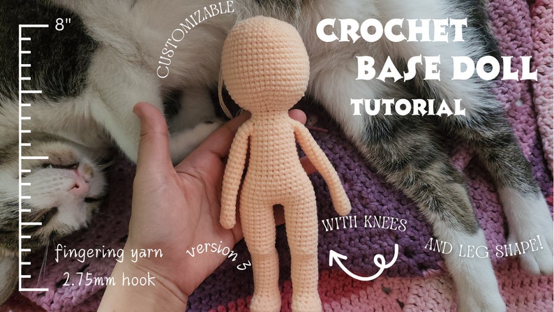 No sew Amigurumi Base doll crochet doll pattern v5 with 2 head pattern variation image 4