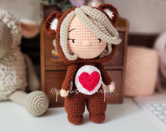 Tender heart bear crochet , Amigurumi PDF pattern