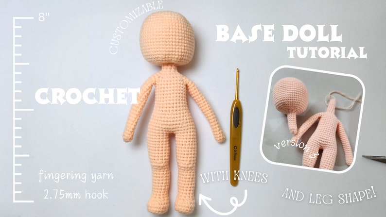 No sew Amigurumi Base doll crochet doll pattern v5 with 2 head pattern variation image 3