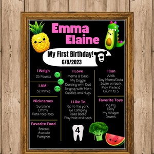 Birthday Milestone Template | Dancing Fruit | Personalized Birthday Sign