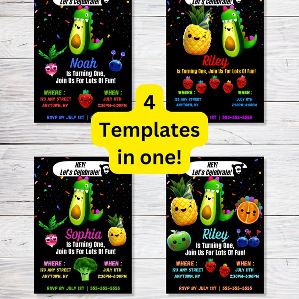 Dancing Fruit Birthday Invitation Etsy