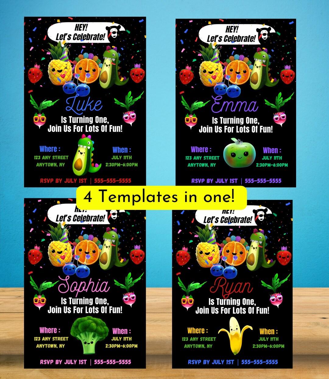 Dancing Fruit First Birthday Invitations Personalized Invitation