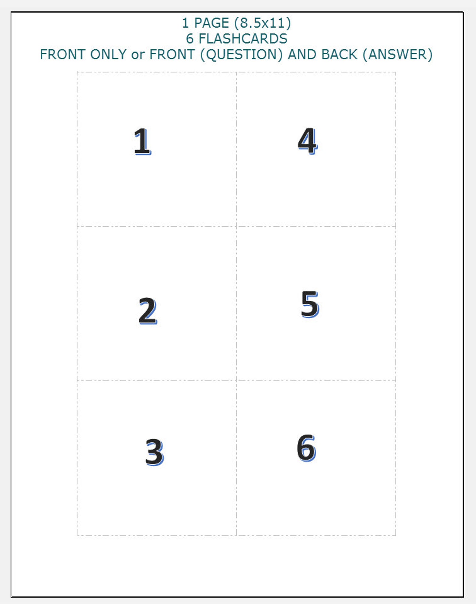 Printable and Fillable Easy 6 Flashcard Template Etsy