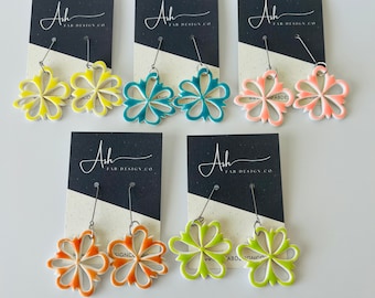 Handmade Polymer Clay Earrings - Bright Colorful Matisse Inspired Floral Dangle - Multiple Colors Available