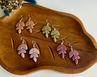 Handmade Polymer Clay Earrings - 3 Tier Drop Statement Dangles - Fall Season Earrings