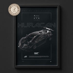 Póster del Lamborghini Huracán GT3 Evo2 2023 / Arte mural minimalista para coche / Descarga digital imprimible