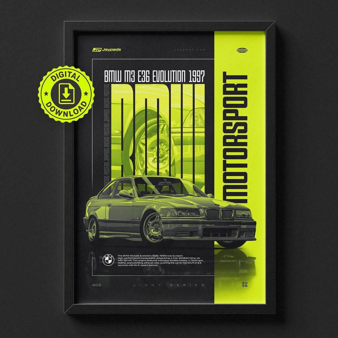 BMW M3 E36 Evolution 1997 Poster: Sport Car Art (digital Download ...
