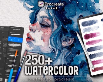 Pacote com mais de 250 pincéis de aquarela para Procreate | Pintura em aquarela realista, textura de papel e efeitos de lavagem para iPad