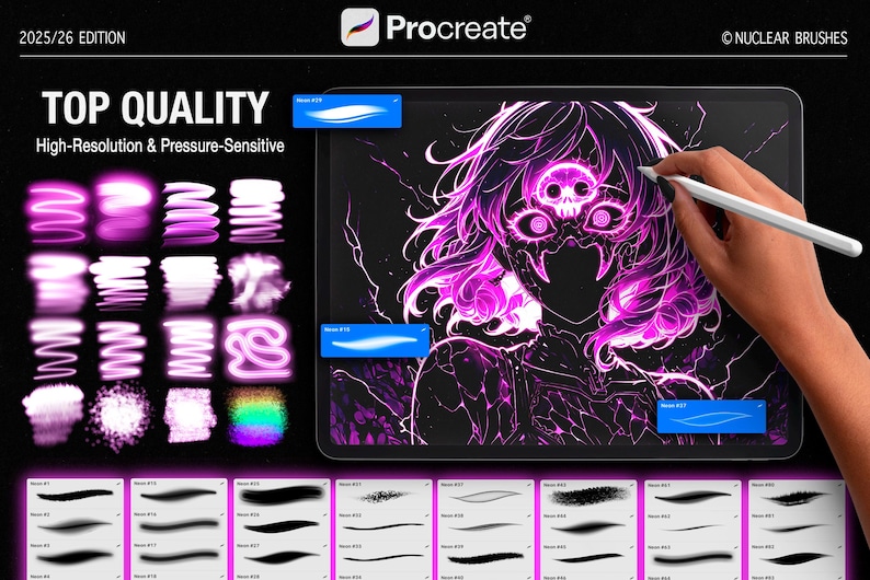 Anime Glow Procreate Brushes | Neon Brush Set, Light Streaks, Shimmer ...