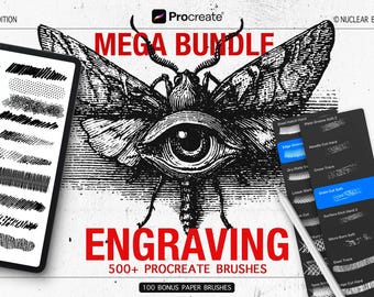 Mega Bundle di pennelli per incisione Procreate (2026) / Oltre 500 pennelli per inchiostro, incisione, linoleografia + texture carta