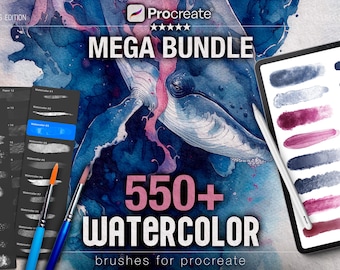 550+ Realistic Watercolor Brushes For Procreate | Watercolor Brush Set for iPad, Realistic Procreate Textures, Watercolor Stamps