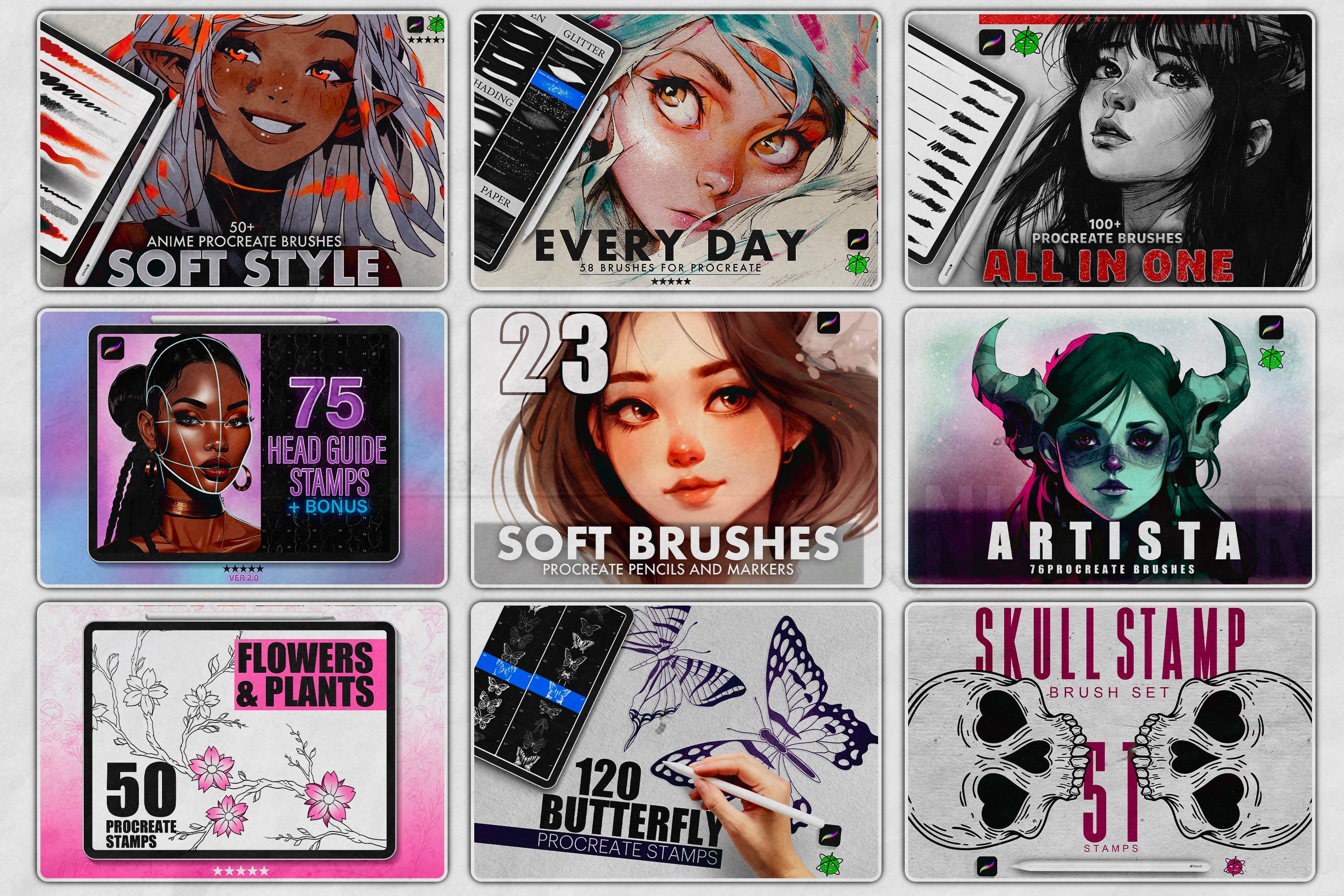 1000+ Procreate Brushes - Megapack Procreate Bundle 30 in 1, Whole ...