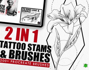 2 In 1 Procreate Tattoo Brushes And Geometric Stamps, Stipple Brushes for iPad, Geometric Shapes For Procreate, Procreate Stamps and Brushes