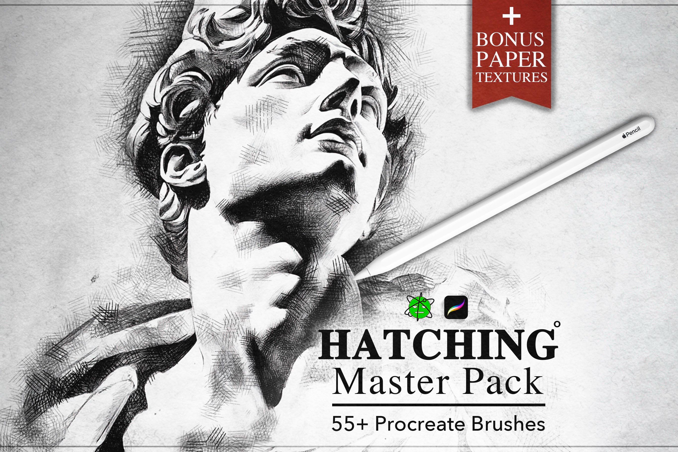 Hatching Professional Hatching Procreate Brushes, Crosshatching and Shading Brush Pack, 55 ...
