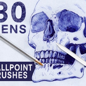 30 hochwertige Kugelschreiber Procreate Pinsel mit 3 Bonus Nahtlose Papier Texturen, Kugelschreiber Procreate Pinsel, Blue Pen Kalligraphie Pinsel