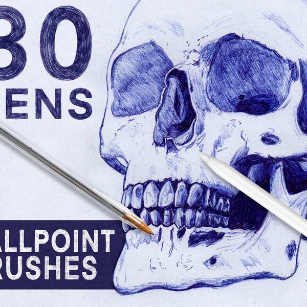 30 High-Quality Ballpoint Pen Procreate Brushes with 3 Bonus Seamless Paper Textures, Ballpoint Procreate Brush, Blue Pen Calligraphy Brush