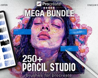 Mega bundle di oltre 250 pennelli per matita Procreate / Grafite realistica, schizzi, ombreggiature e texture di carta, strumenti di disegno e illustrazione Procreate
