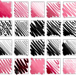 Puede incluir: Una colecci&oacute;n de 20 texturas de pinceladas digitales en varios tonos de rojo, negro y gris. Las texturas est&aacute;n dispuestas en una cuadr&iacute;cula y presentan l&iacute;neas diagonales, puntos y otros patrones abstractos.