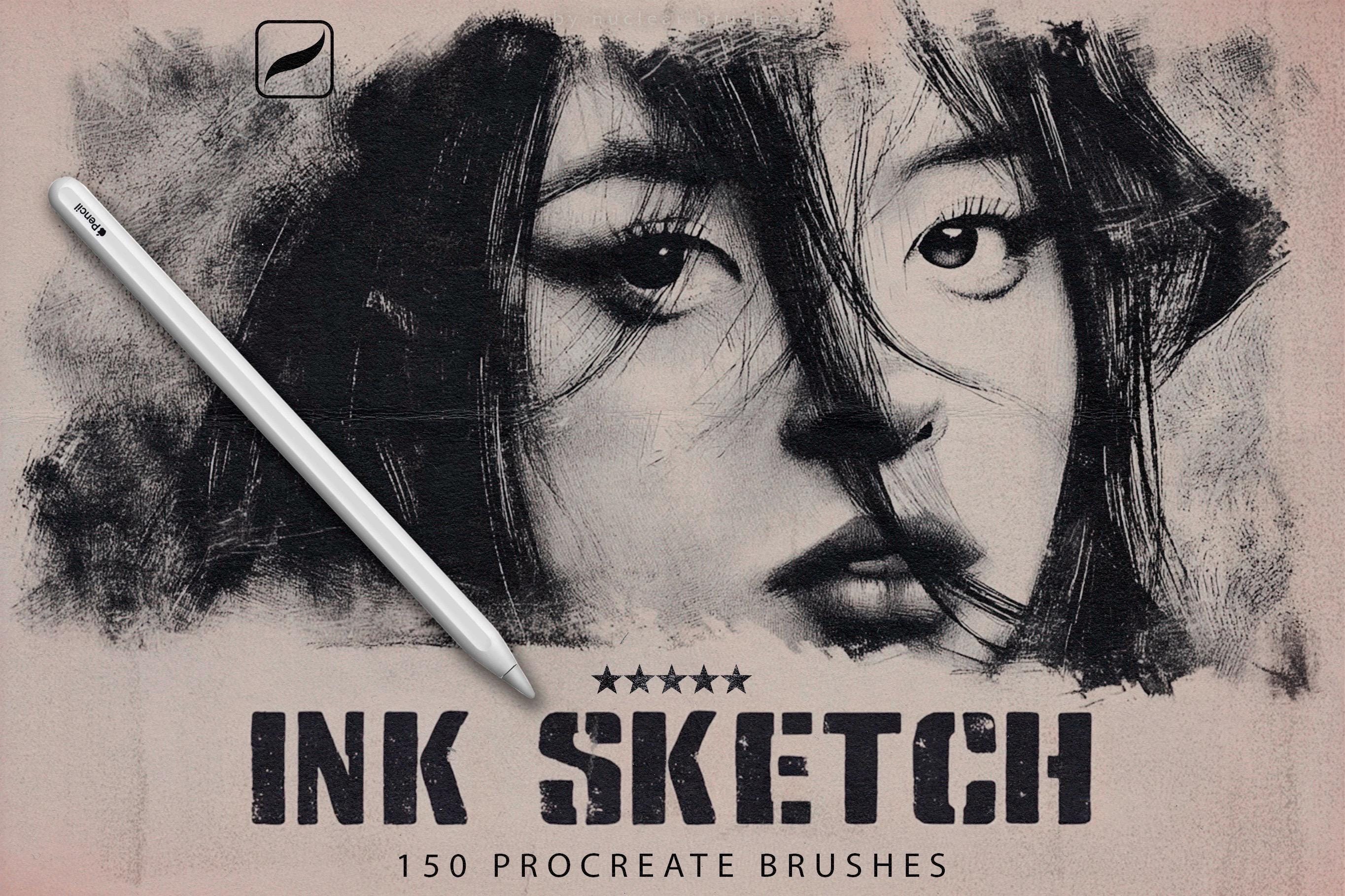 Más de 150 pinceles de tinta para Procreate y marcadores al alcohol con texturas de papel para line art y boceto