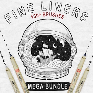 Set di oltre 130 pennelli a linea fine per Procreate, pennelli Micron Liner Procreate, texture di carta senza cuciture Procreate, pennelli punteggiati, motivi senza cuciture