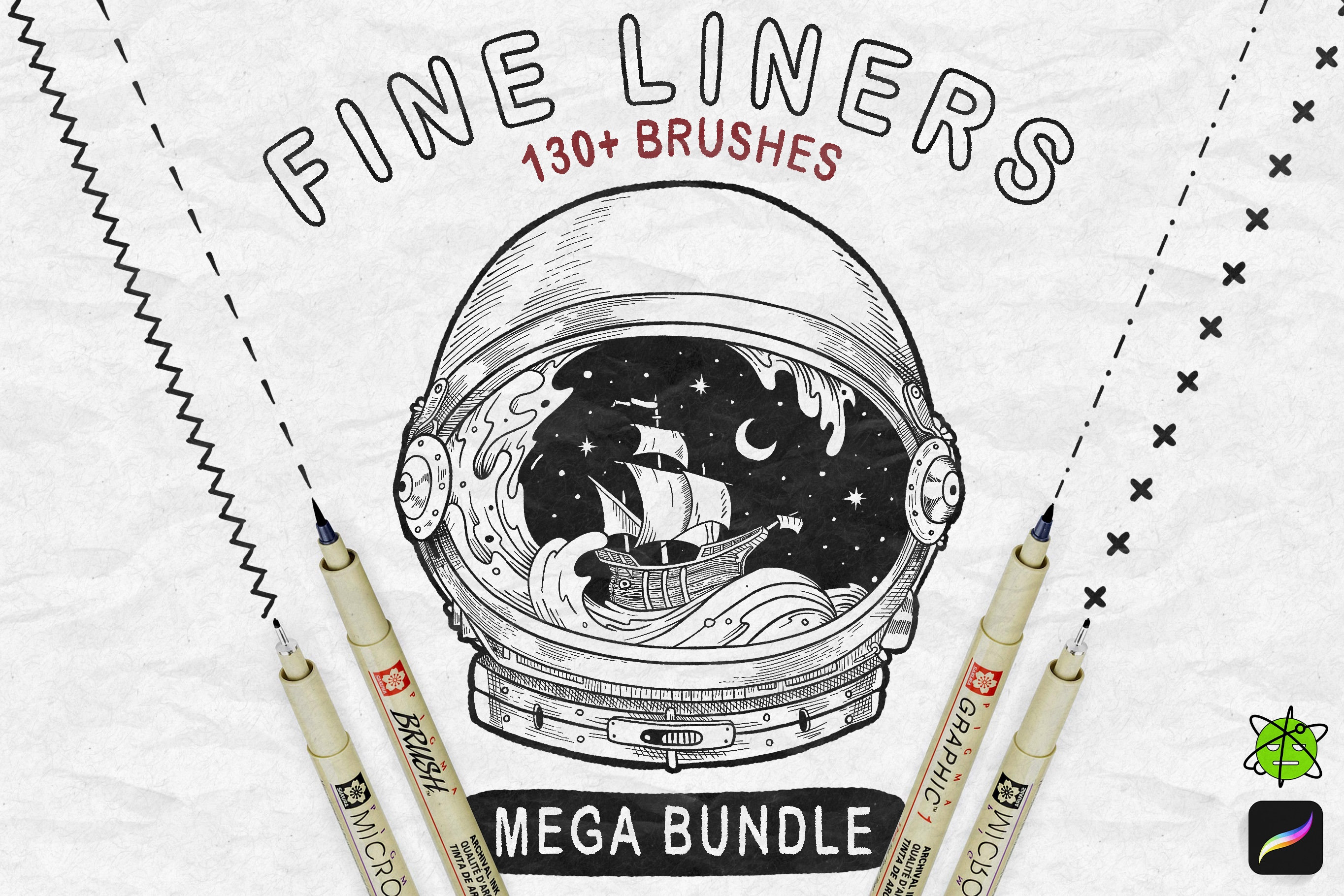 130+ Fine Line Brush Set For Procreate, Micron Liner Procreate Brushes, Seamless Paper Texture Procreate, Stipple Brushes, Seamless Patterns