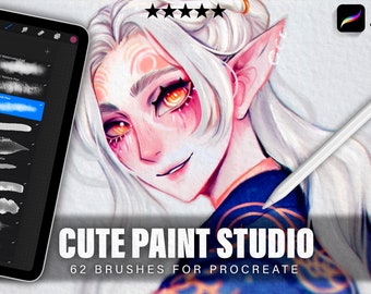 62 Cute Paint Studio - Pinceles Procreate, Pinceles para pintar para Procreate, Pinceles para dibujar, Pinceles para pintar Procreate, Procreate de sombreado
