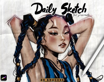 80 Daily Sketch Procreate Brushes, Lineart and Color Brush Pack for Procreate, Drawing and Sketch Procreate, Sketching Digital iPad Brushes