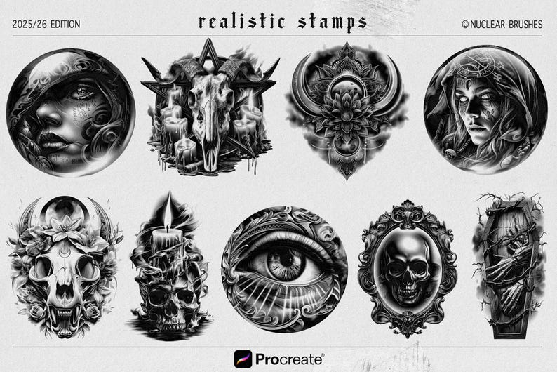 200 Witch Horror Stamps for Procreate + Shading Brushes | Dark Gothic ...