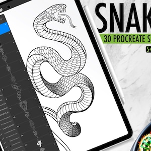 30 Snake Procreate Stamps, Procreate Snake Brushes, Procreate Snake Tattoo Stamps, Hand Drawn Procreate Brushes, Procreate, Snake, Tattoo image 1