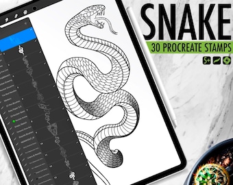 30 Snake Procreate Stamps, Procreate Snake Brushes, Procreate Snake Tattoo Stamps, Hand Drawn Procreate Brushes, Procreate, Snake, Tattoo