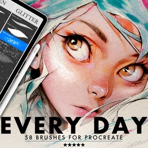 58+ pennelli da disegno di tutti i giorni per Procreate, pennelli per inchiostrazione Procreate, pennelli per ombreggiatura Procreate, pennelli Doodle per Procreate, texture carta