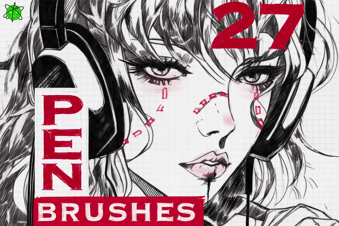 27 Pen Brushes for Procreate, Liner Pen Brushes Procreate, Sketch