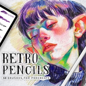 50 pennelli Procreate a matita retrò, pennelli Procreate per schizzi, pennelli Procreate per illustrazioni, pennelli Procreate per disegni con texture di carta