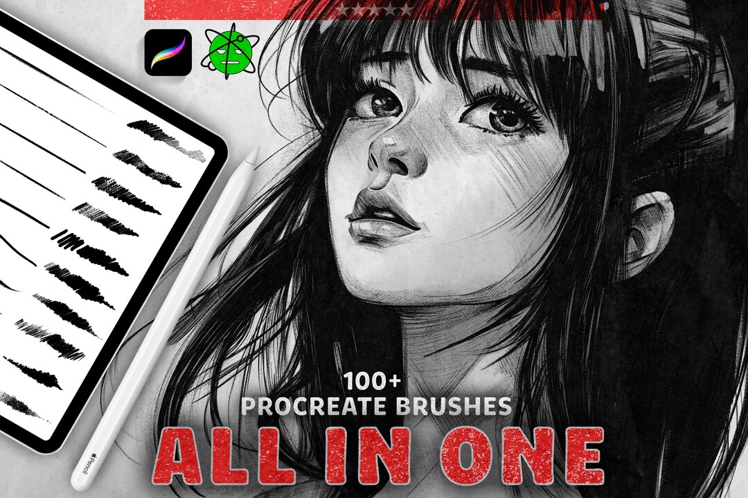 ALL IN ONE Procreate Brushes, 104 Drawing Brushes for Procreate, Pencil ...
