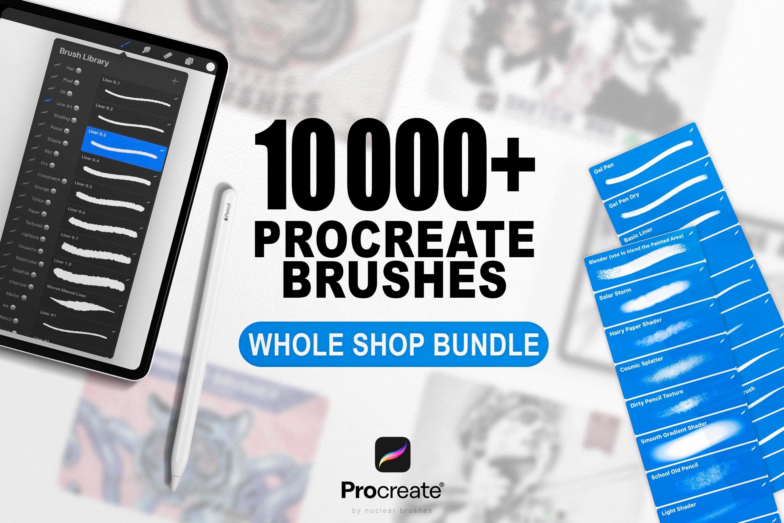 10.000+ Procreate-Pinsel Mega-Bundle — Gesamter Shop, lebenslange Updates