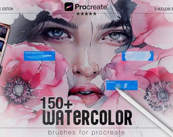 Realistic Watercolor Procreate Brushes | Water Blenders, Ink Wash Effects, Aquarelle Digital Painting Brush Set for iPad