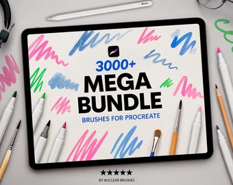 3000+ Procreate Brushes Mega Bundle – Procreate Sketch, Ink, Watercolor, Gouache, Texture, Shading & More | No Stamps, Lifetime Updates
