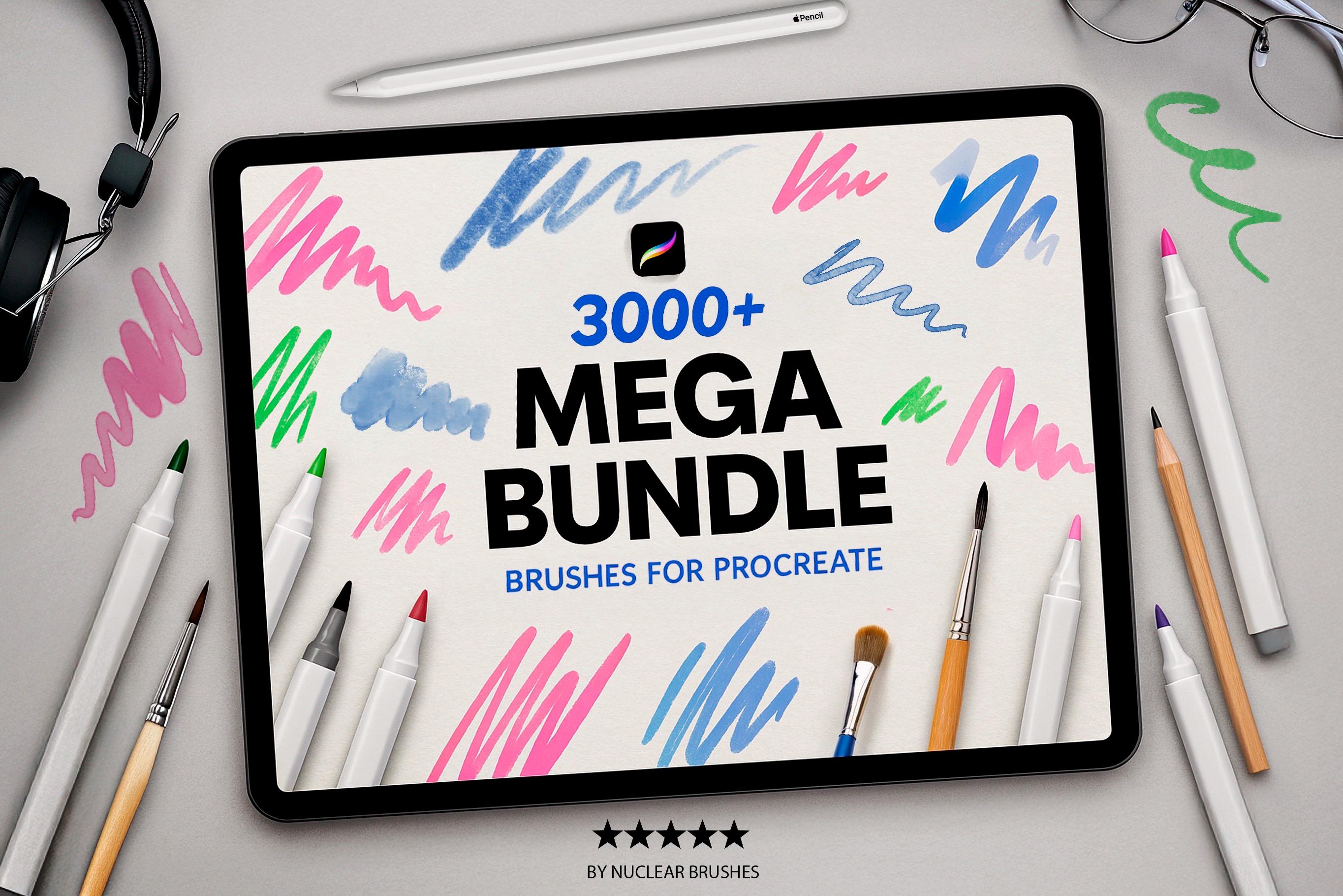 Megapaquete de más de 3000 Pinceles para Procreate – Boceto, Tinta, Acuarela, Gouache, Textura, Sombreado y más | Sin sellos, actualizaciones de por vida