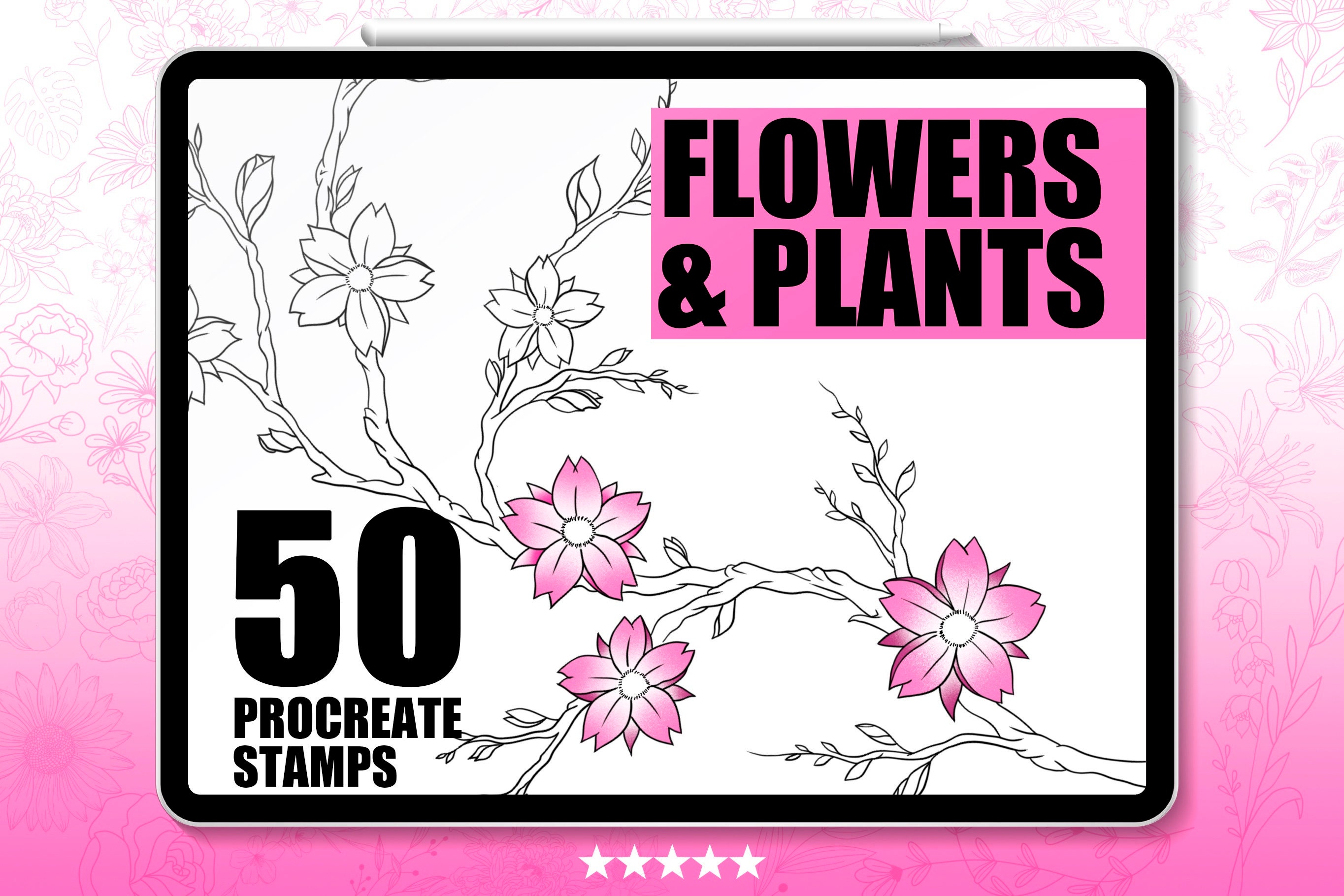 Flower Stamp Brushes for Procreate, Floral Stamps, Flower Stamps ...