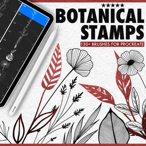 137 Botanical Stamps for Procreate + 10 Bonus Drawing Brushes, Flower ...