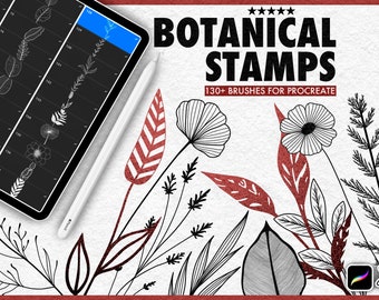137 Botanical Stamps For Procreate + 10 Bonus Drawing Brushes, Flower Stamps Procreate, Plants Procreate Stamps, Flower Procreate Brushes