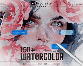 Realistic Watercolor Procreate Brushes + Color Palette | Ink Wash, Wet Paint Strokes, Paper Textures, Blending & Painting Brushes for iPad